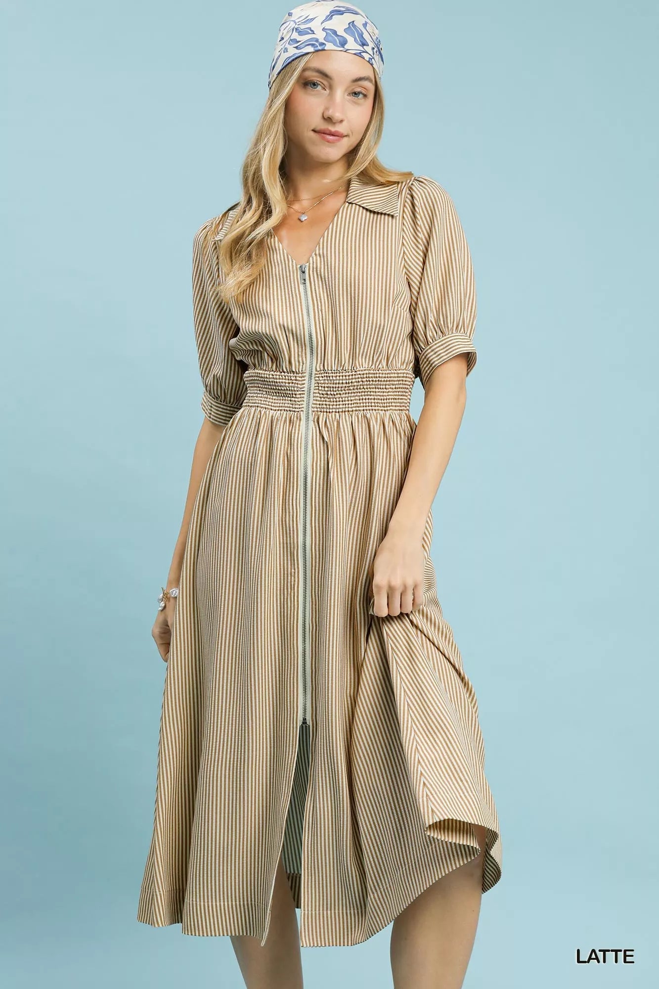 Umgee Striped Midi Dress with Front Zipper - Glamourous Grace
