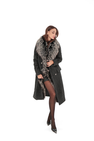 Genuine Silver Fox Cashmere Blend Coat