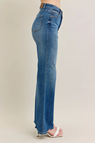 Judy Blue  High Waist Tummy Control Chew Hem Destroy Wide Jeans
