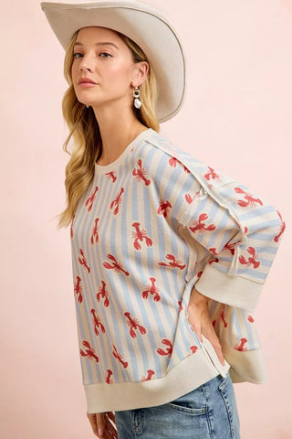 BiBi 4th Of July Lobsters Stripe Waffle Knit Sleeve Top - Glamourous Grace