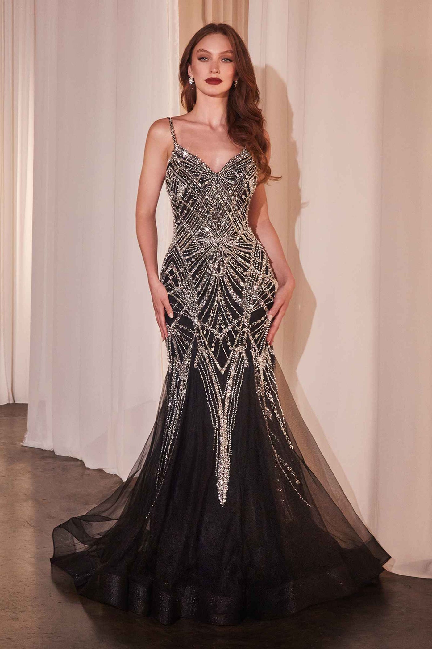 Ladivine 9317 Dress Embellished Fitted Black Mermaid Gown - Glamourous Grace