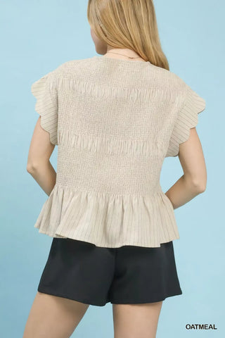 Umgee Pinstripe Smocked Peplum Top - Glamourous Grace