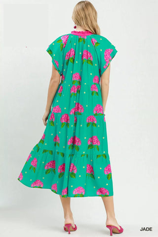 Umgee Hydrangea Print Tiered Midi Dress - Glamourous Grace