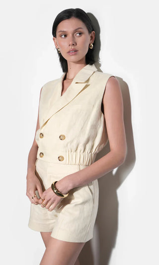 Haisley Linen Lapel Stone Vest With Elastic Hem