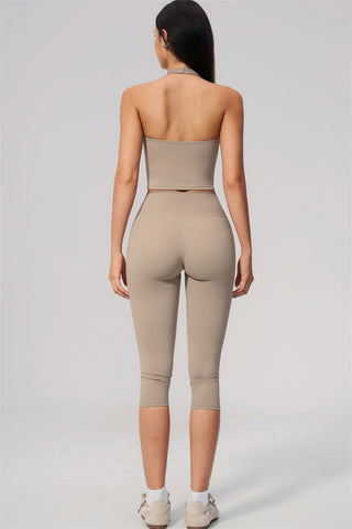 The Twirl Wide Strap Halter Crop Top Capri Leggings 2-Piece Set
