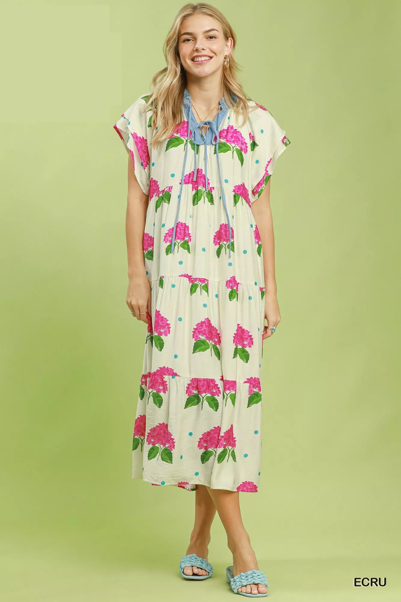 Umgee Hydrangea Print Tiered Midi Dress - Glamourous Grace