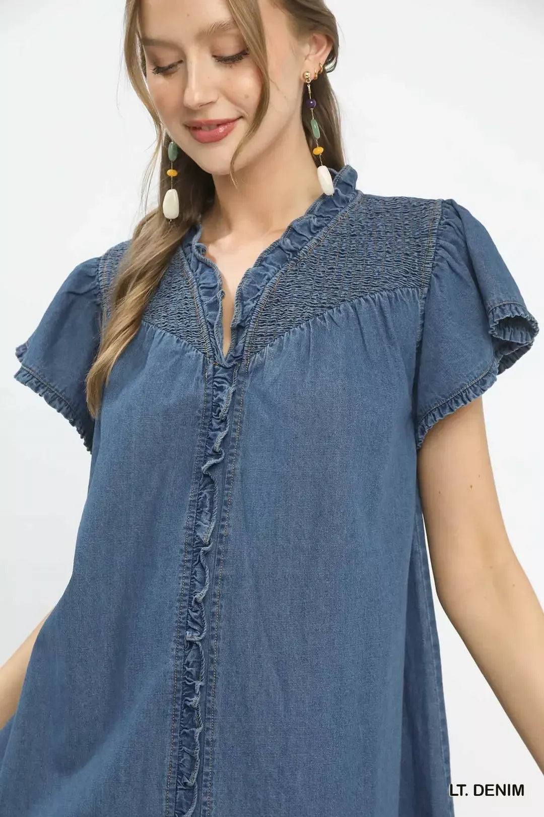 Umgee Ruffled Washed Denim Dress - Glamourous Grace