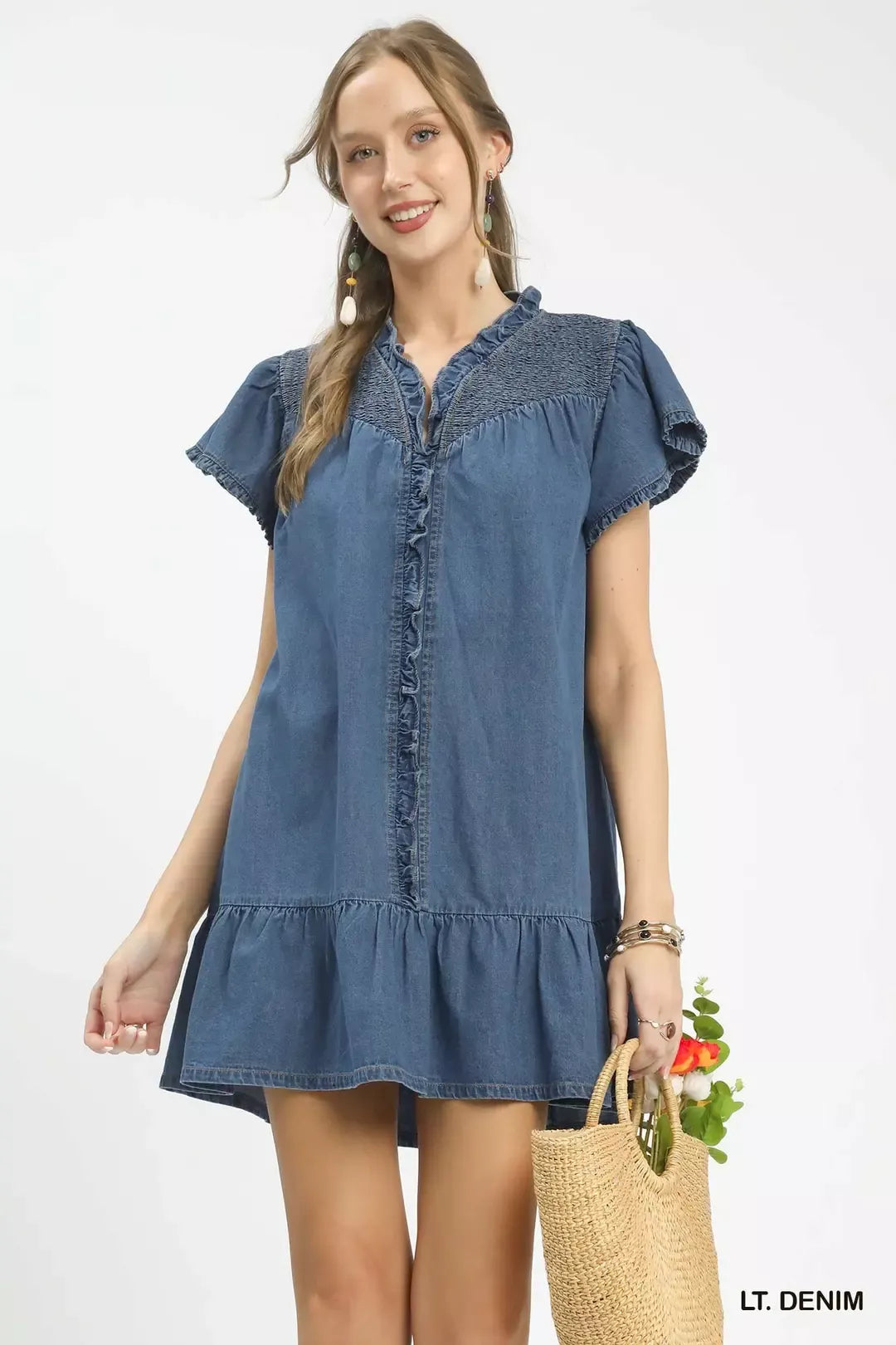 Umgee Ruffled Washed Denim Dress - Glamourous Grace
