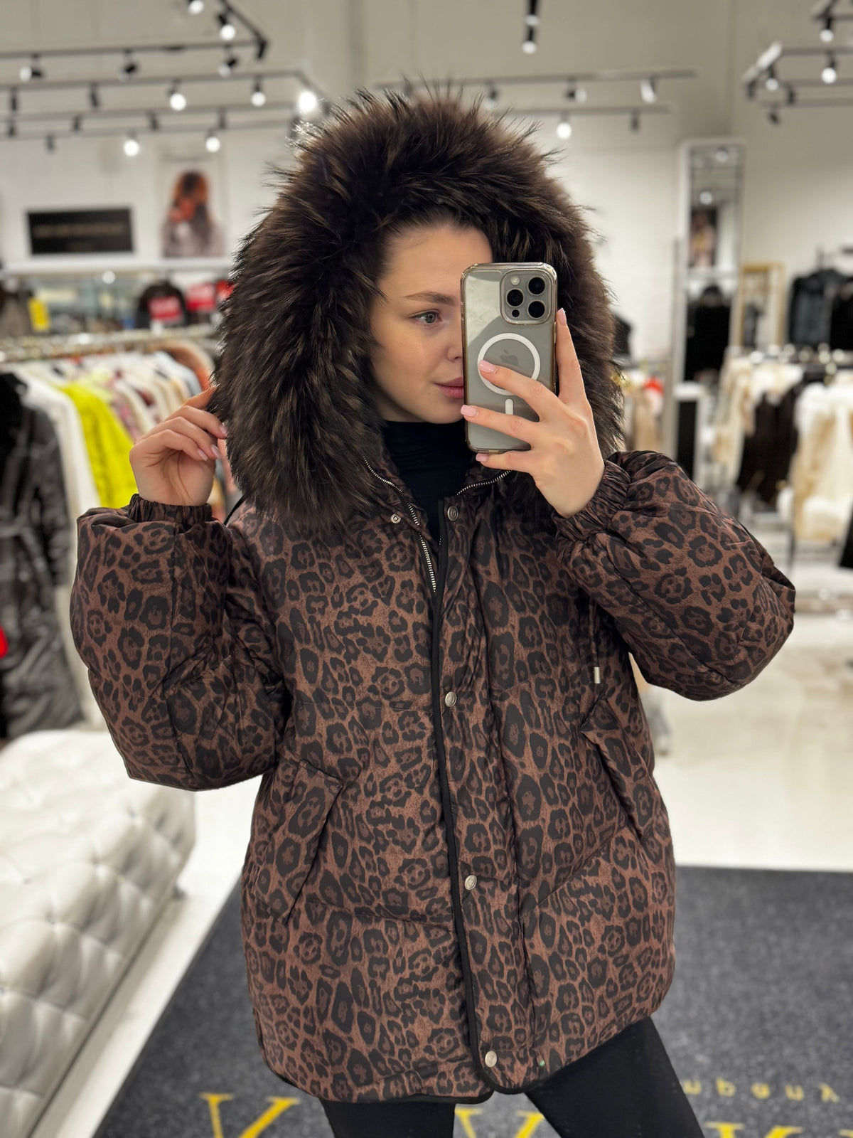 Ember Genuine Fur Trim Down Fill Jacket in Leo