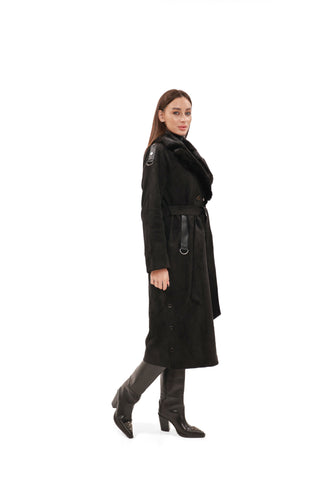 Genuine Mink Fur Eco Suede Coat