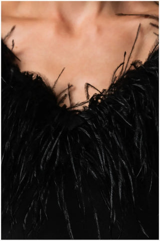 Black Feather Trim Dress, Dora