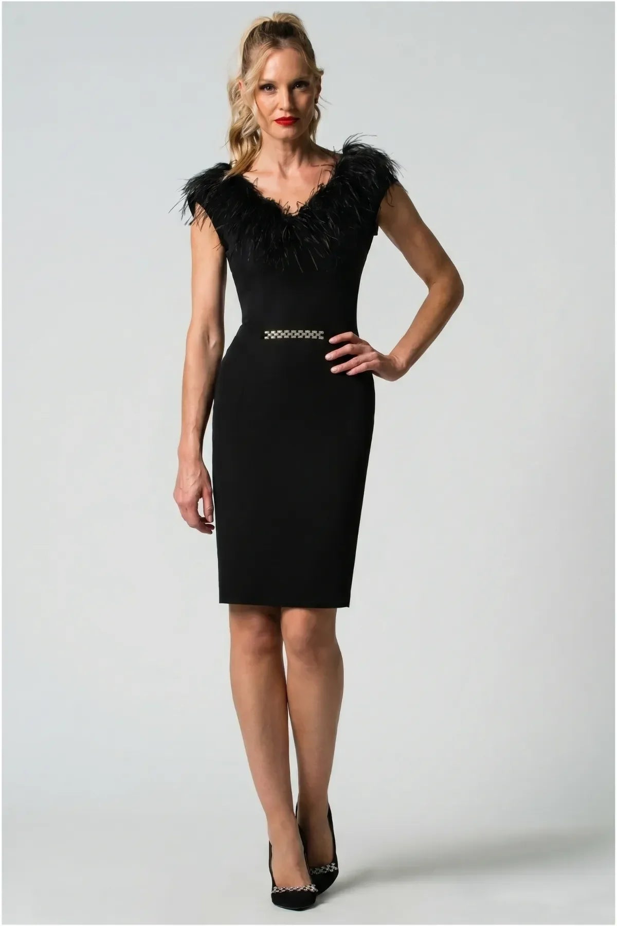 Black Feather Trim Dress, Dora