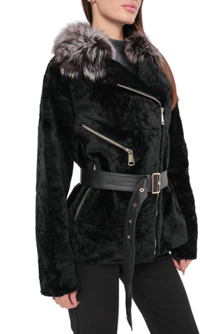 Bari Genuine Astrakhan Silver Fox Trim Coat