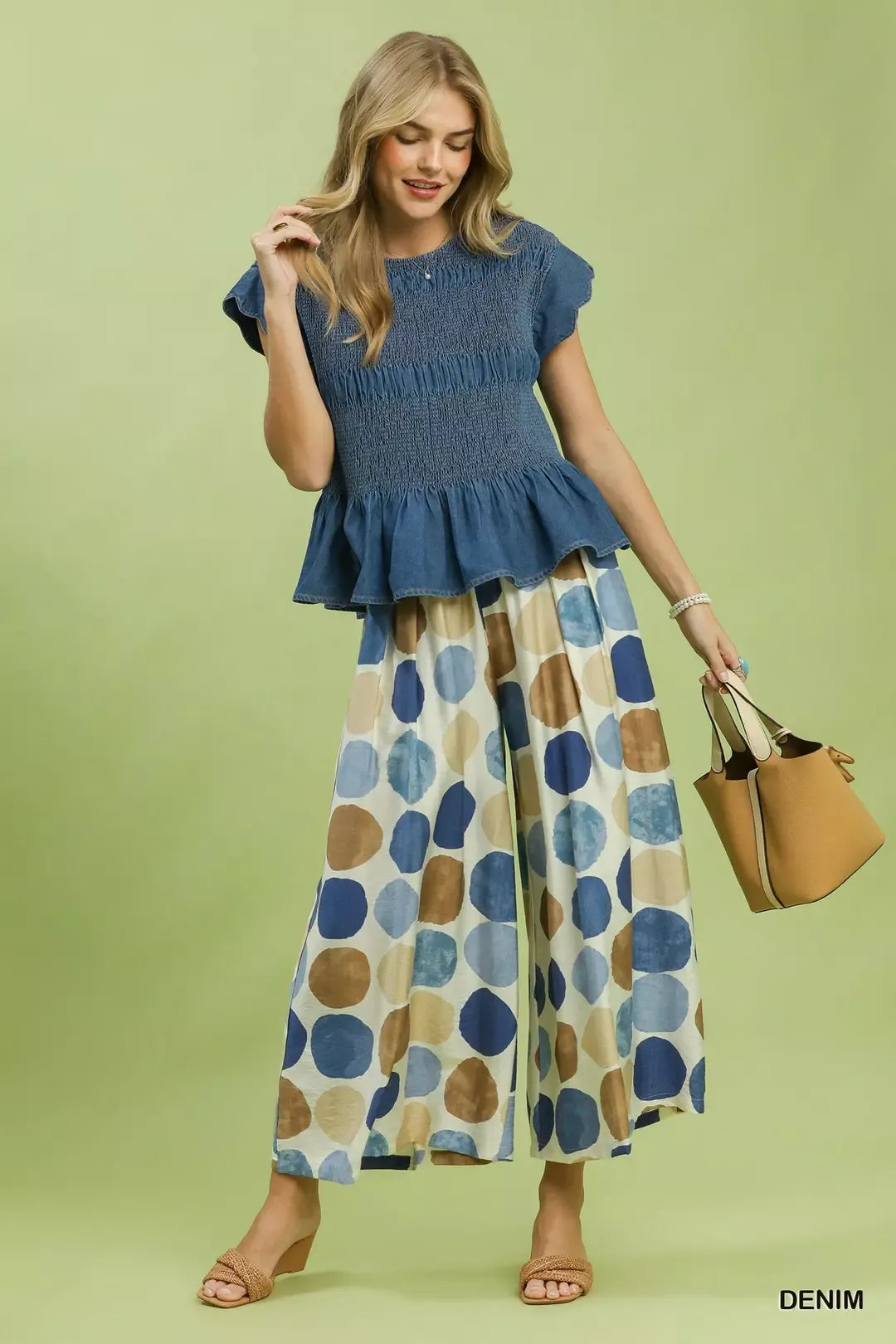 Umgee Smocked Peplum Top with Scalloped Ruffle Cap Sleeves - Glamourous Grace