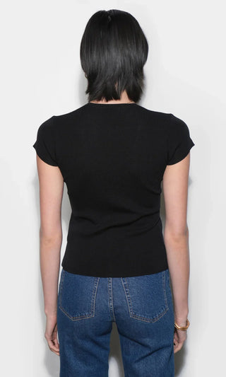 Vera Black Crew Neck Button Detailed Knit Top