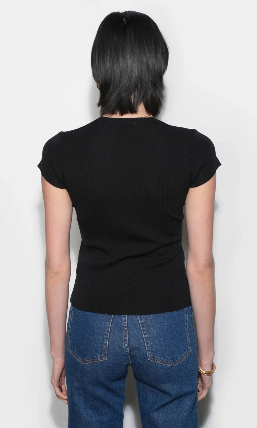 Vera Black Crew Neck Button Detailed Knit Top