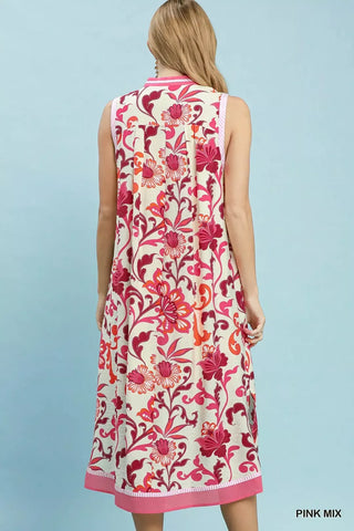 Umgee Floral Scroll Sleeveless Midi Dress - Glamourous Grace