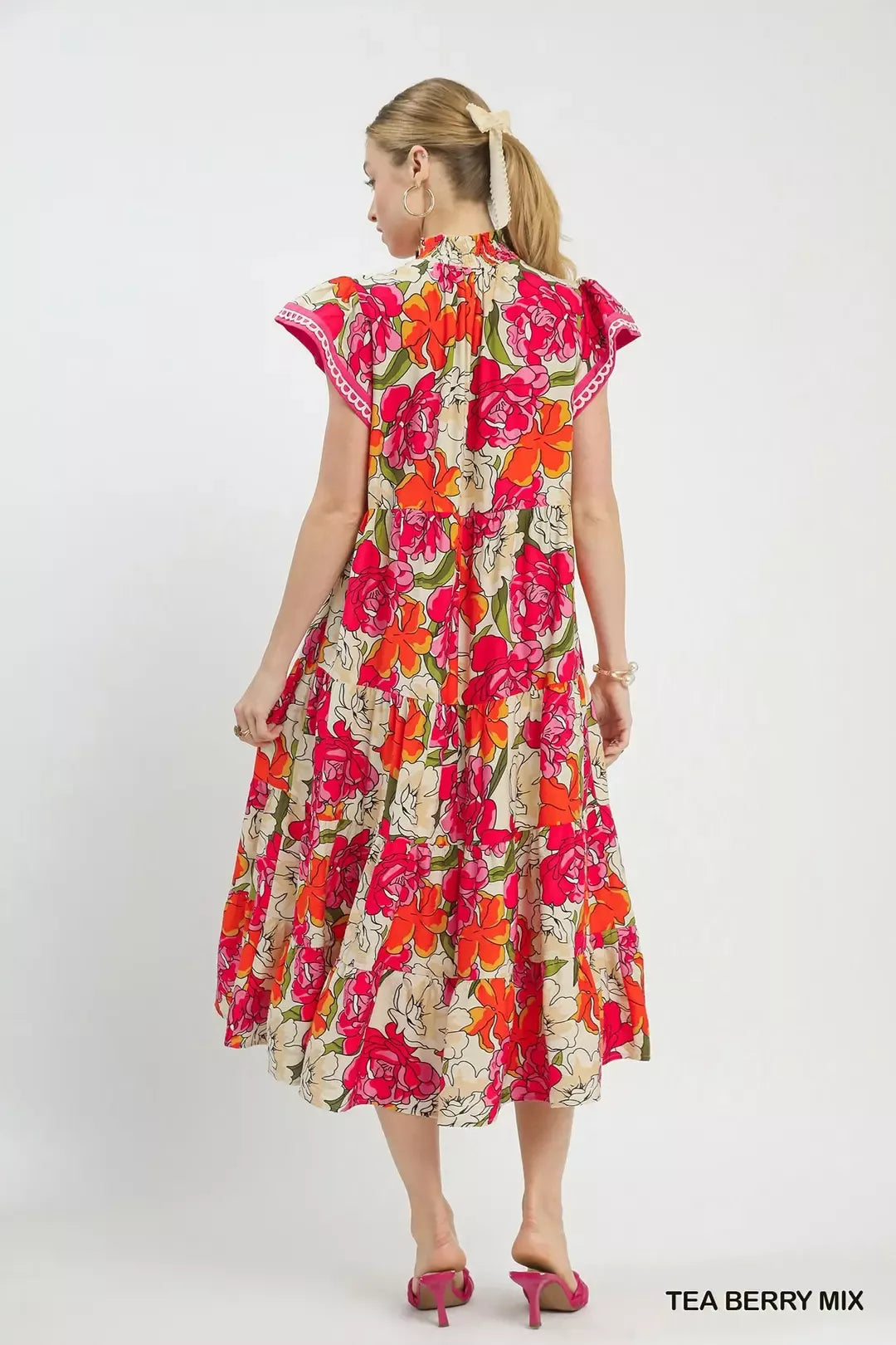 Umgee Mix Bold Floral Tiered Midi Dress - Glamourous Grace