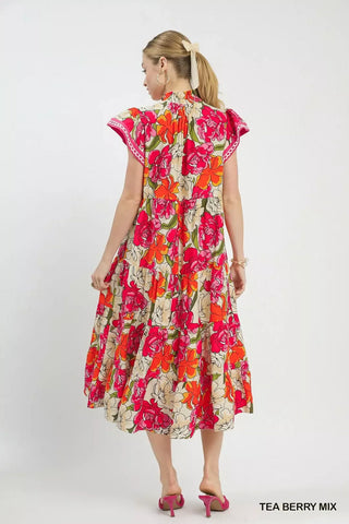 Umgee Mix Bold Floral Tiered Midi Dress - Glamourous Grace