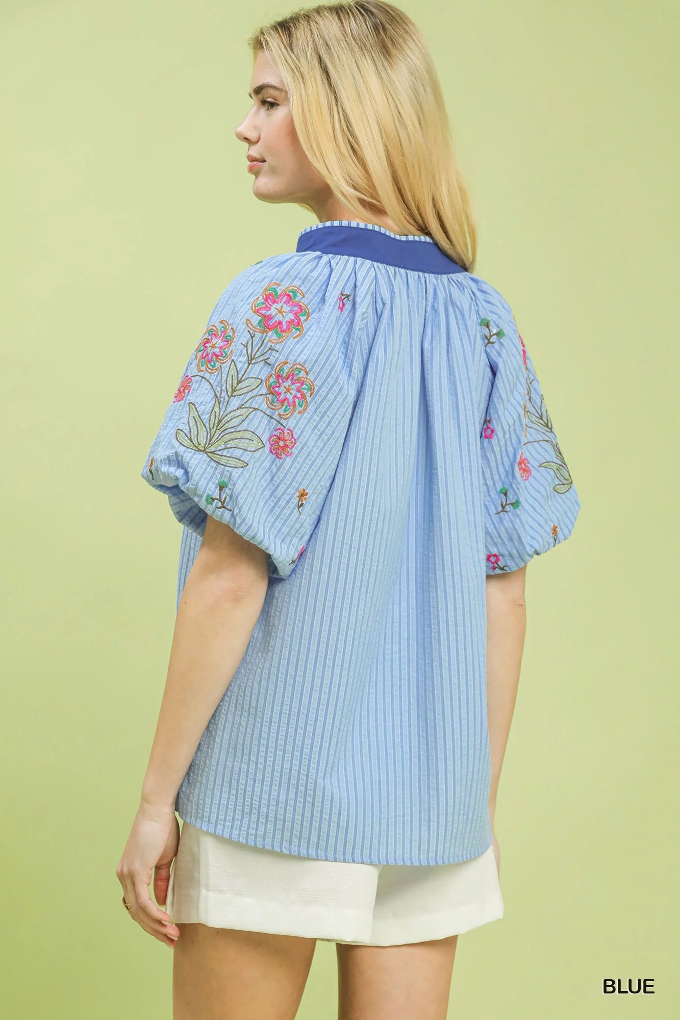 Umgee Embroidered Stripe Top in Blue - Glamourous Grace