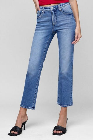 RISEN Tummy Control High Rise Crop Straight Leg Jeans