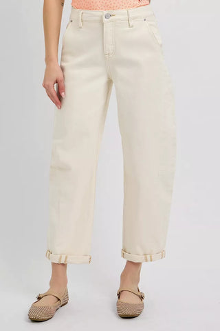 RISEN High Rise Relaxed Barrel Cuffed Jeans