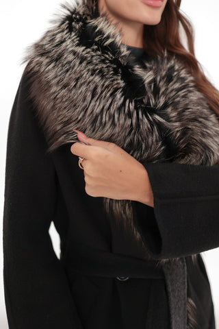 Genuine Silver Fox Cashmere Blend Coat