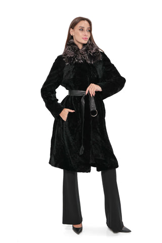 Genuine Astrakhan Silver Fox Trim Coat