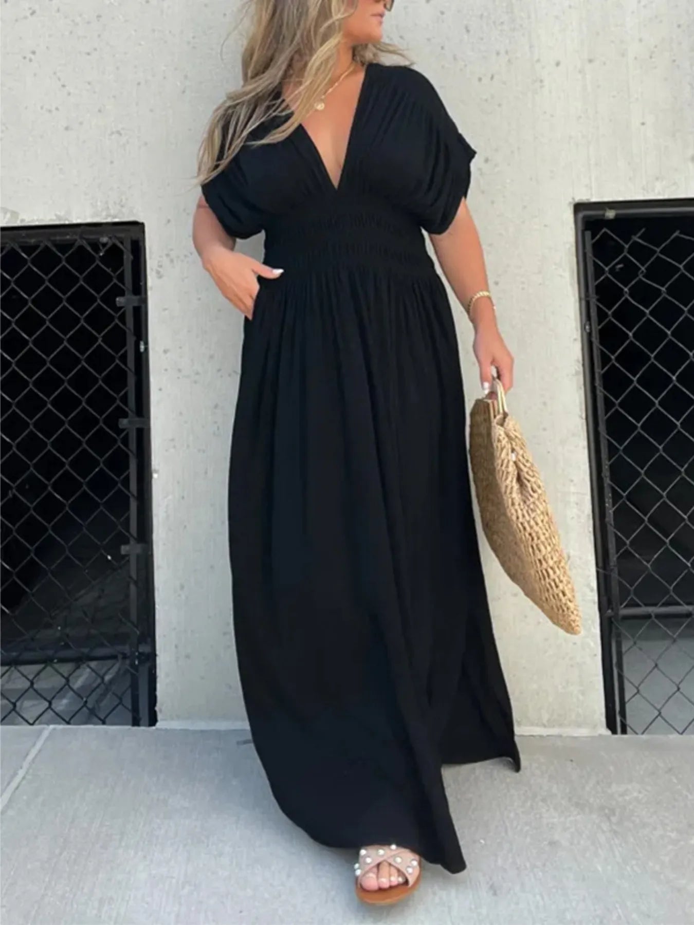 Full Size Deep V-Neck Maxi Dress with Side Slit Plus Size - Glamourous Grace