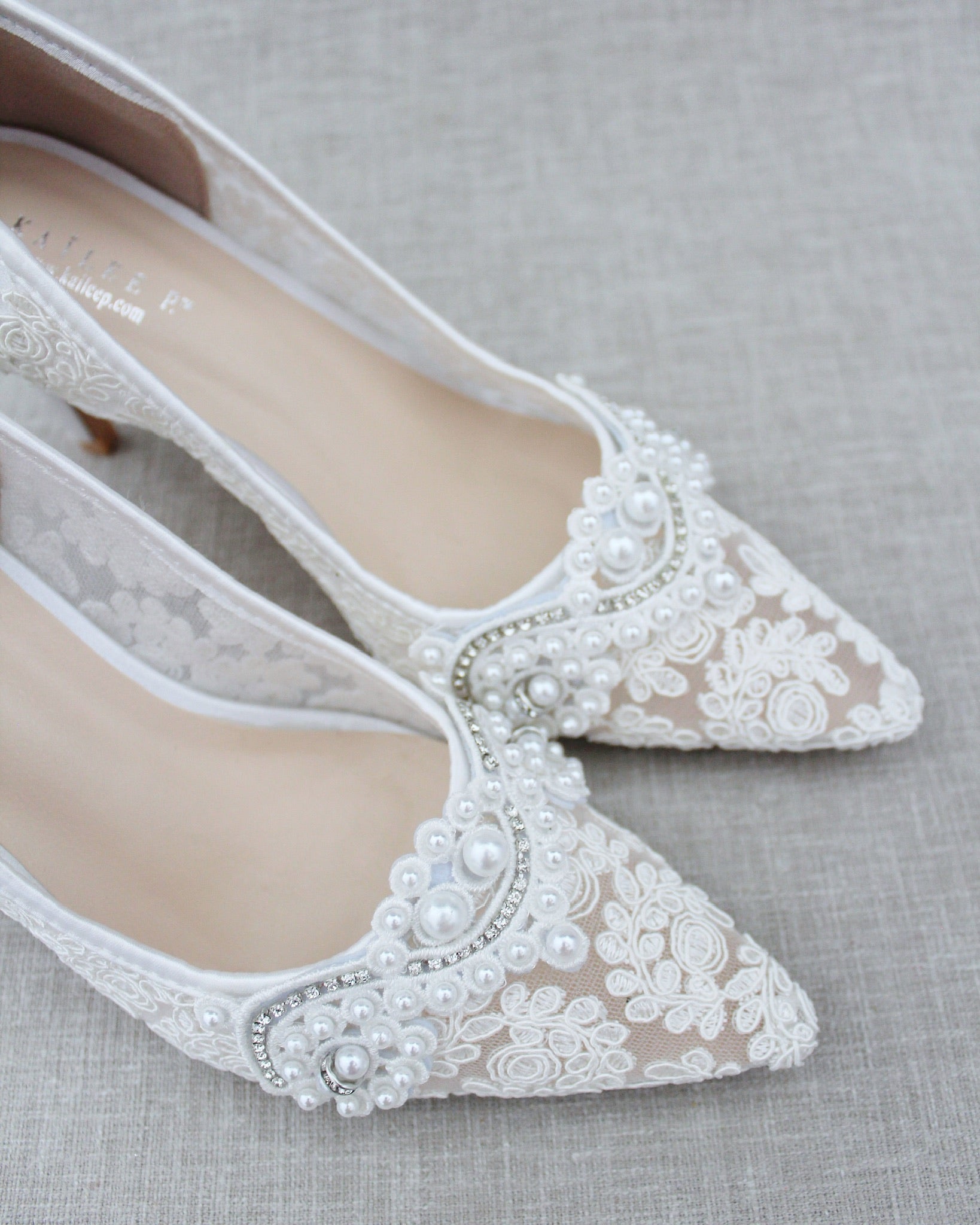 Lace Wedding Heels with Pearl Detail
