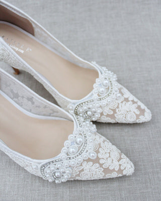 Lace Wedding Heels with Pearl Detail