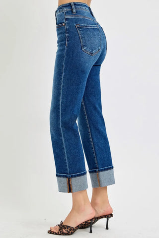 RISEN High Rise Ankle Straight Cuffed Jeans