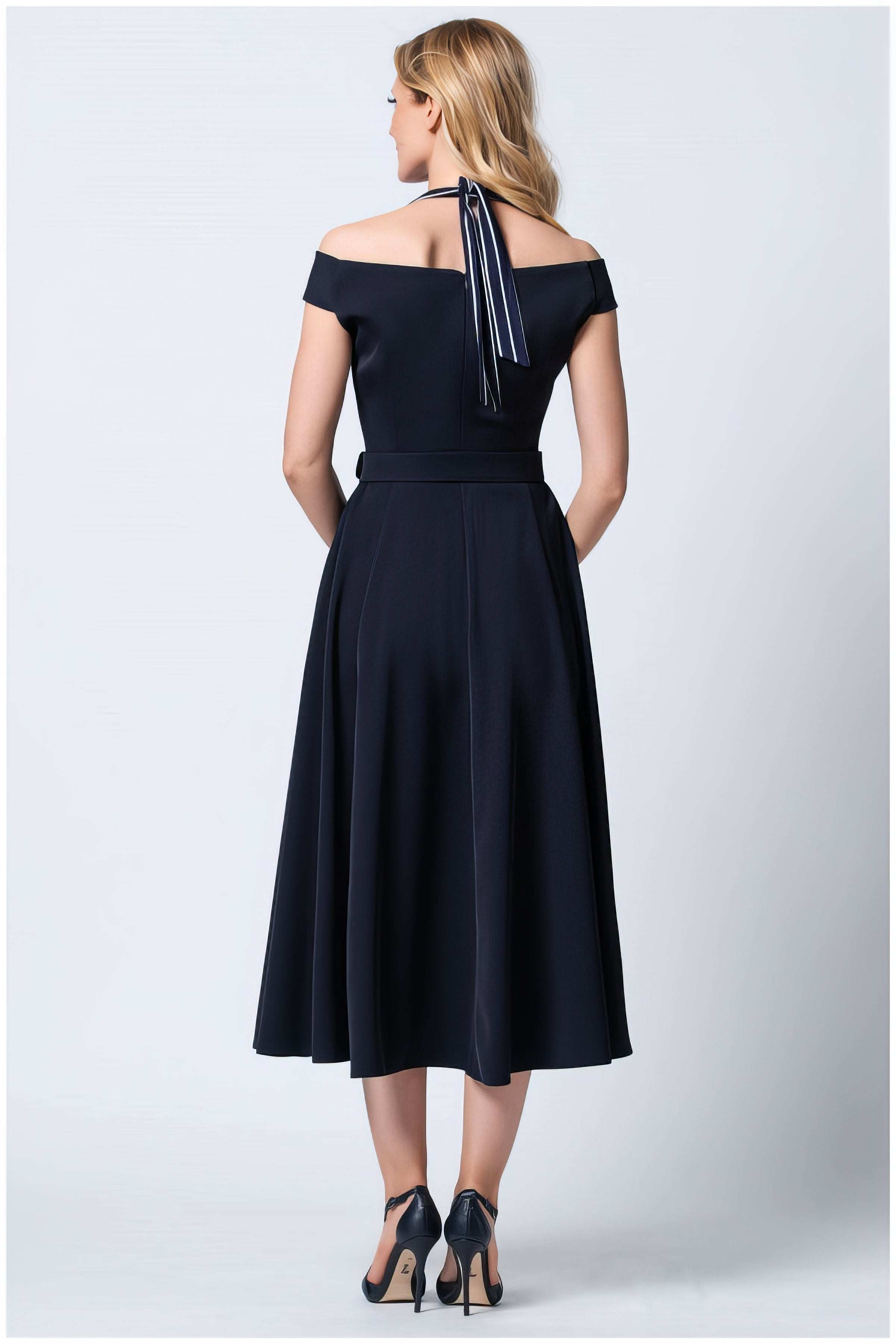 Navy Off-Shoulder Dress, Greta