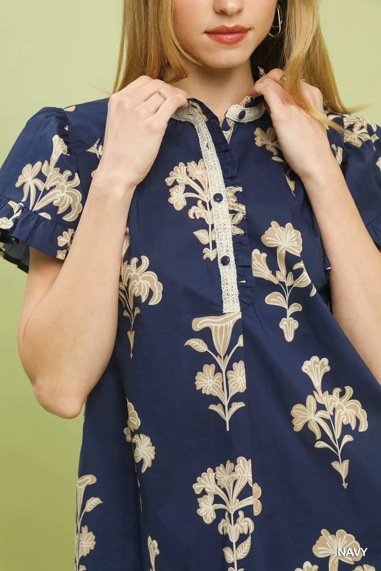 Umgee Floral Ruffle Sleeve Split-Neck Top - Glamourous Grace
