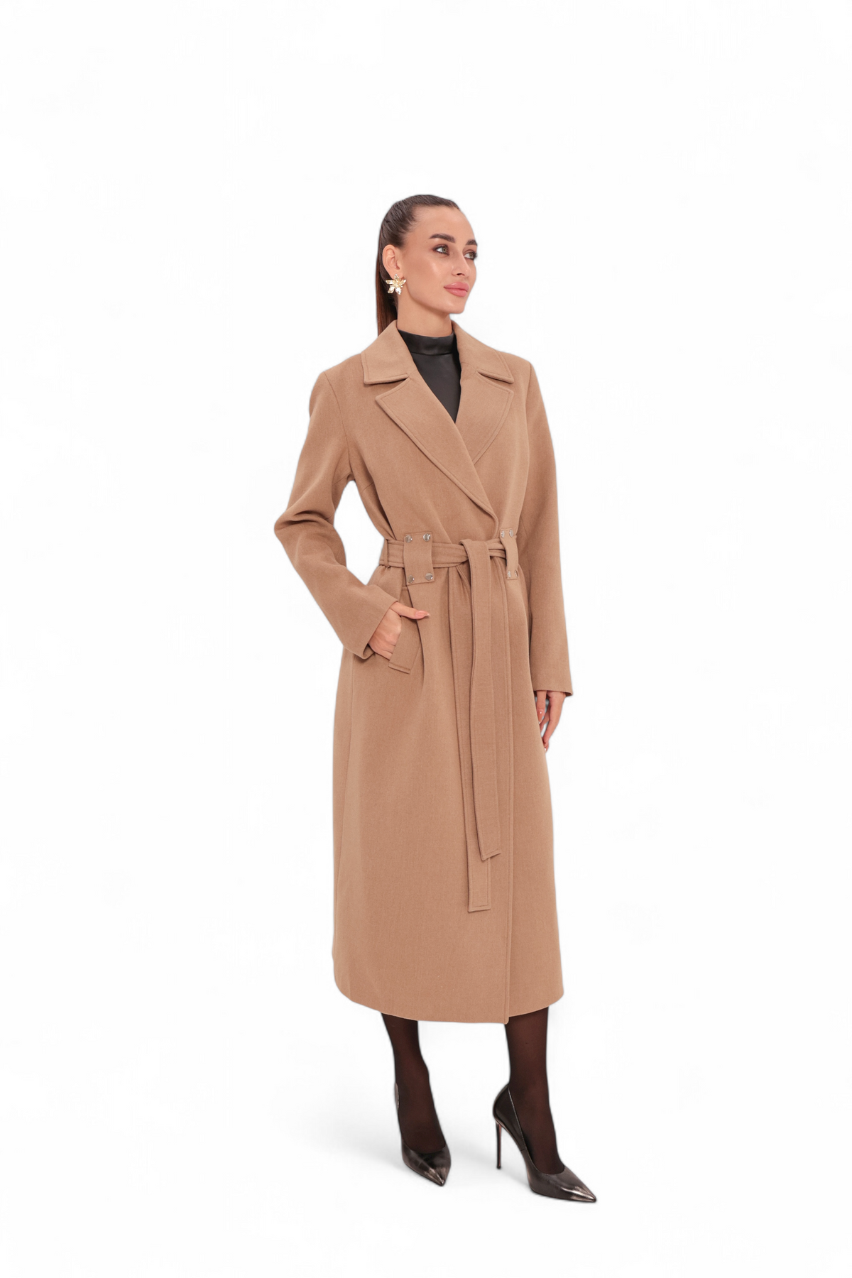 Justine Cashmere Blend Overcoat in Camel, 100cm