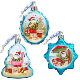 Christmas at the Beach Mercury Glass Ornaments Set of 3 by Susan Winget - Santa and Snowman Decor