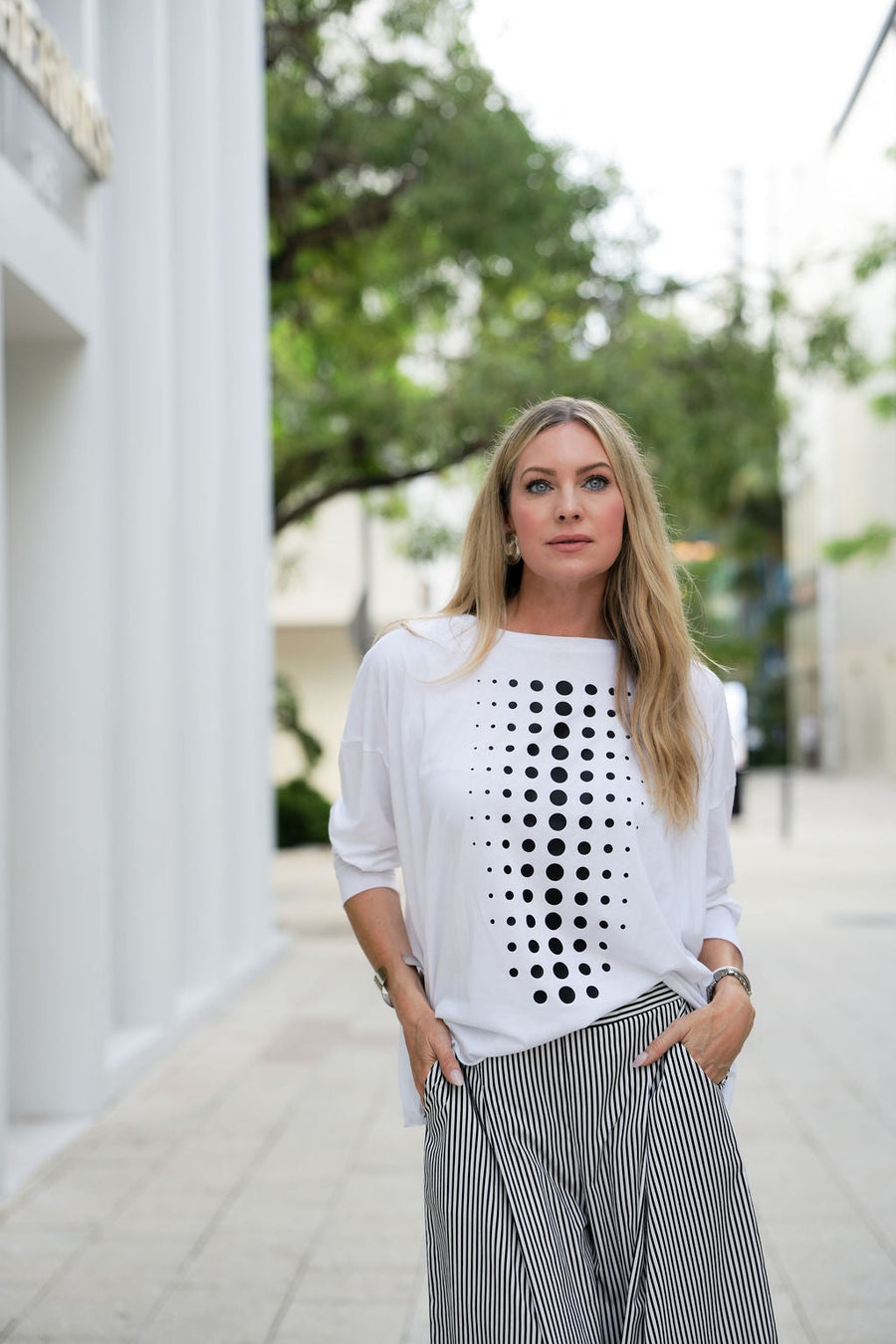 Pima Cotton Dot Dot Dot Luxury Boxy T-Shirt - White/Black - Glamourous Grace