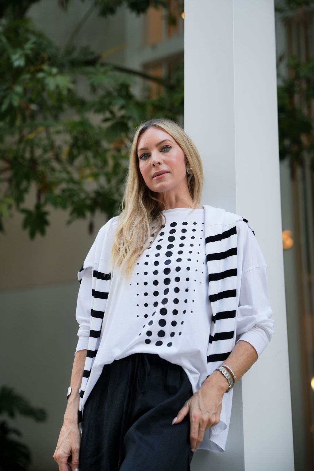 Pima Cotton Dot Dot Dot Luxury Boxy T-Shirt - White/Black - Glamourous Grace