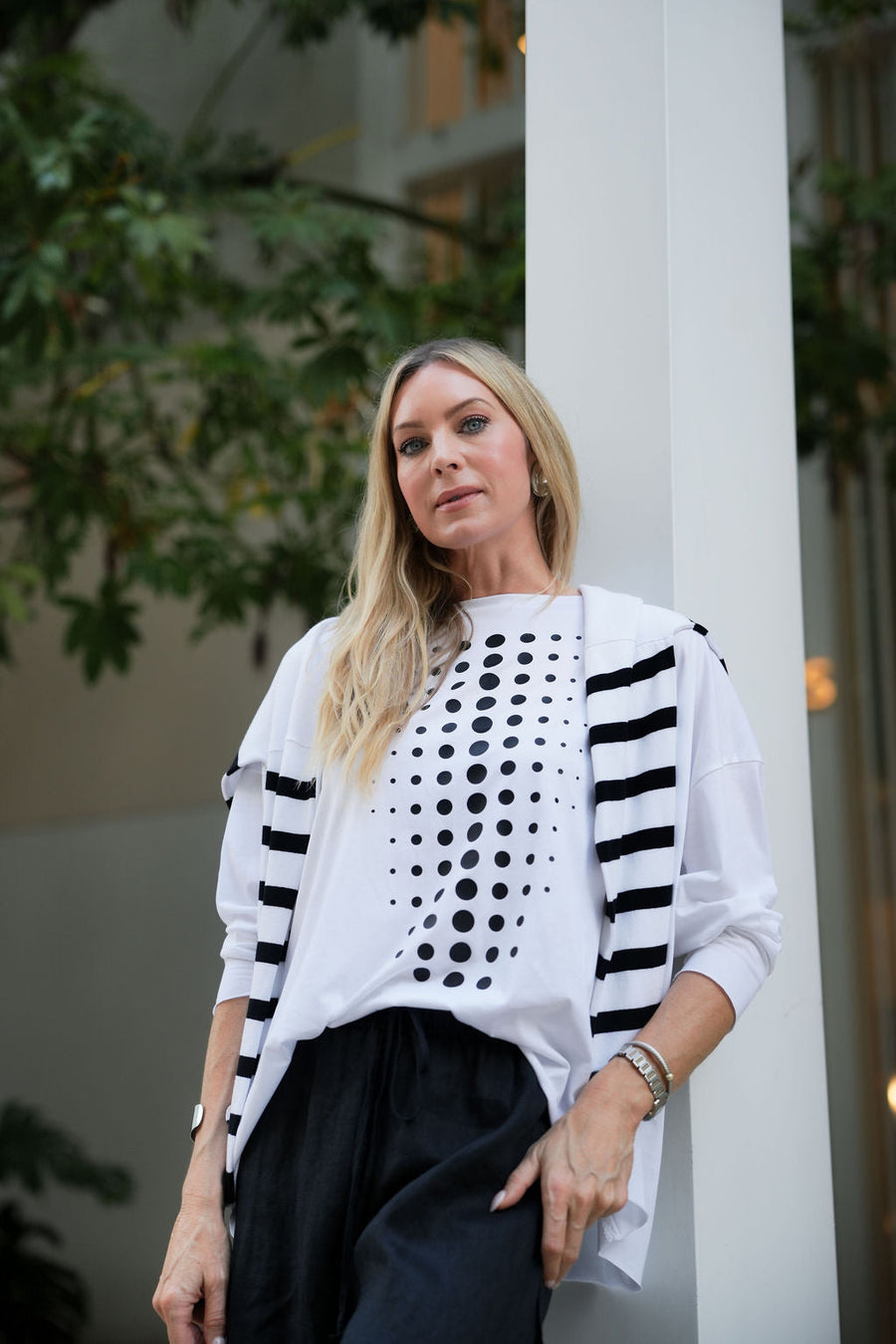 Pima Cotton Dot Dot Dot Luxury Boxy T-Shirt - White/Black - Glamourous Grace