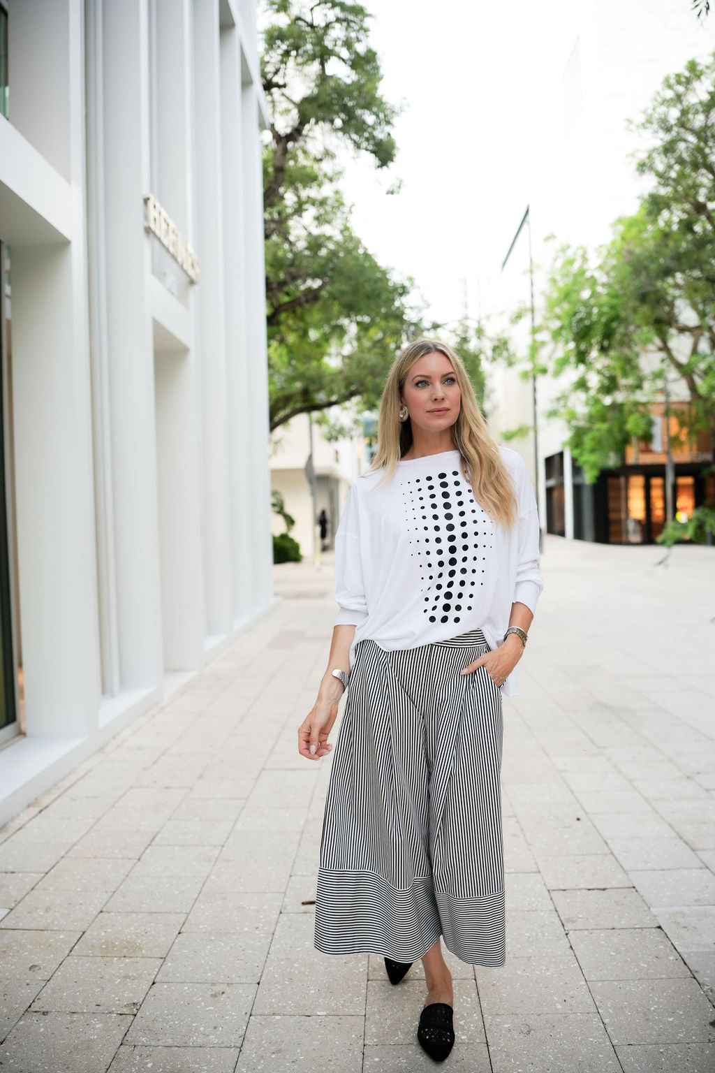 Pima Cotton Dot Dot Dot Luxury Boxy T-Shirt - White/Black - Glamourous Grace
