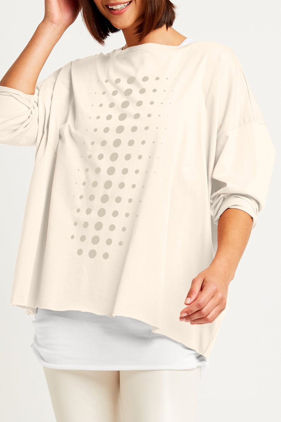 Pima Cotton Dot Dot Dot Luxury Boxy T-Shirt - Stone/Titanium - Glamourous Grace