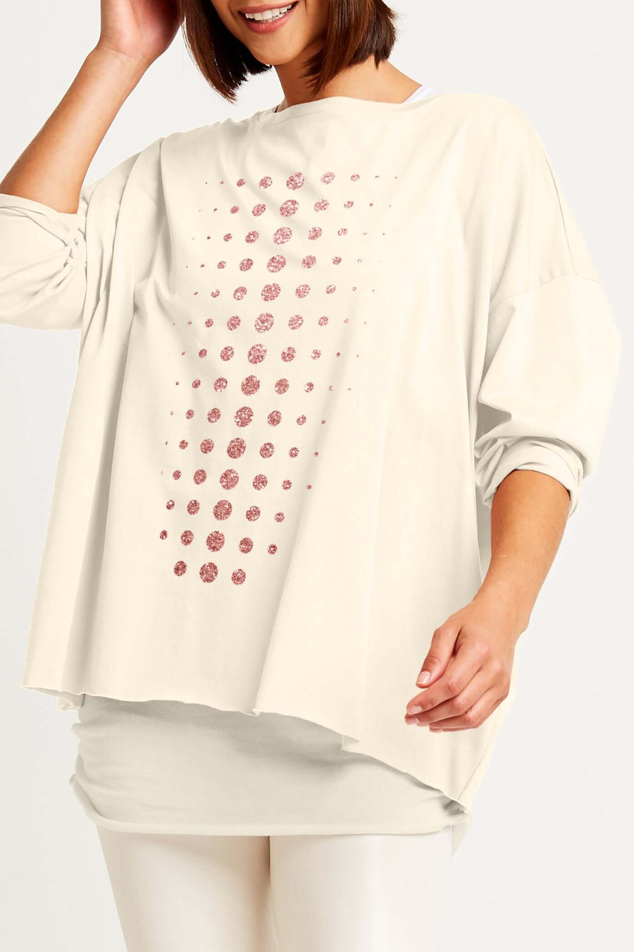 Pima Cotton Metallic Dot Dot Dot Luxury Boxy T-Shirt - Stone/Rose GoldF - Glamourous Grace