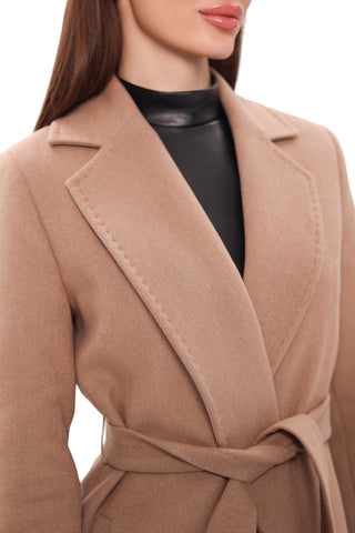 Geneva Classic Wraparound Wool Blend Overcoat in Camel