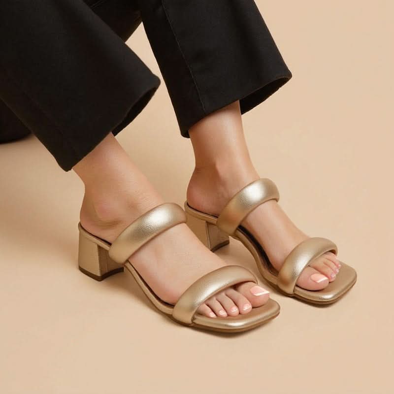 Brillara - Gold Block Heels - Glamourous Grace