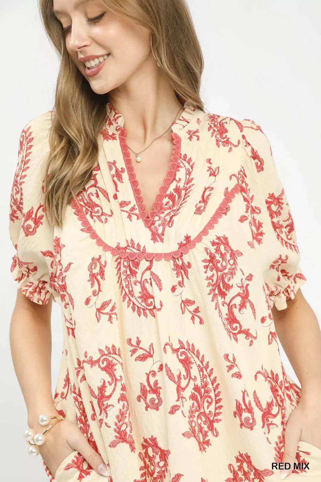 Umgee Mix Paisley Scallop Trim Dress - Glamourous Grace