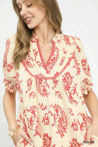 Umgee Mix Paisley Scallop Trim Dress - Glamourous Grace
