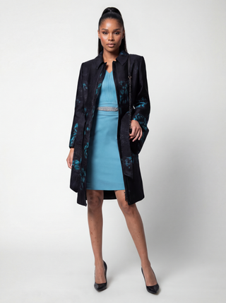 Teal Floral Jacquard Light Coat, Emma