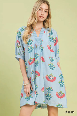 Umgee Abstract Print Mini Dress in Blue - Glamourous Grace
