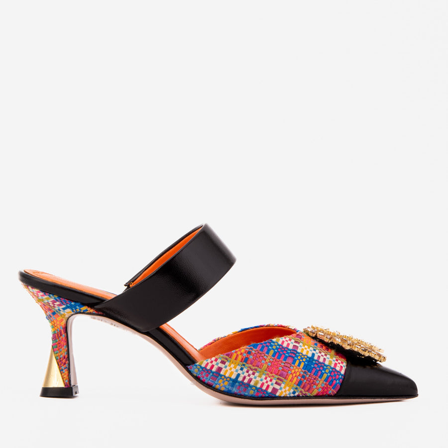 The Valencia Multicolor Leather Women Jewel Heel Mule Sandal - Glamourous Grace