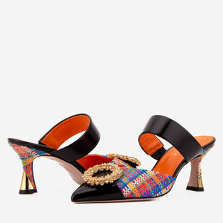 The Valencia Multicolor Leather Women Jewel Heel Mule Sandal - Glamourous Grace